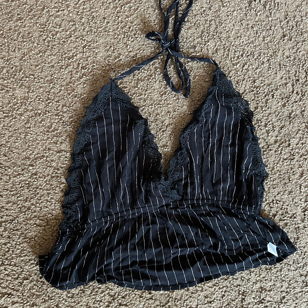 Black and White Striped Halter Top